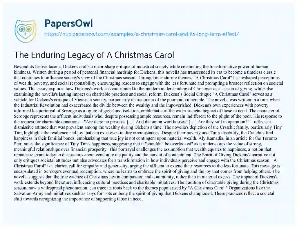 Essay on The Enduring Legacy of A Christmas Carol