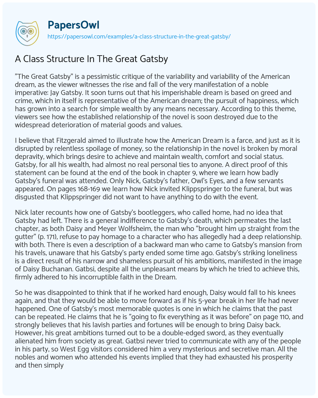 Essay on A Class Structure In The Great Gatsby