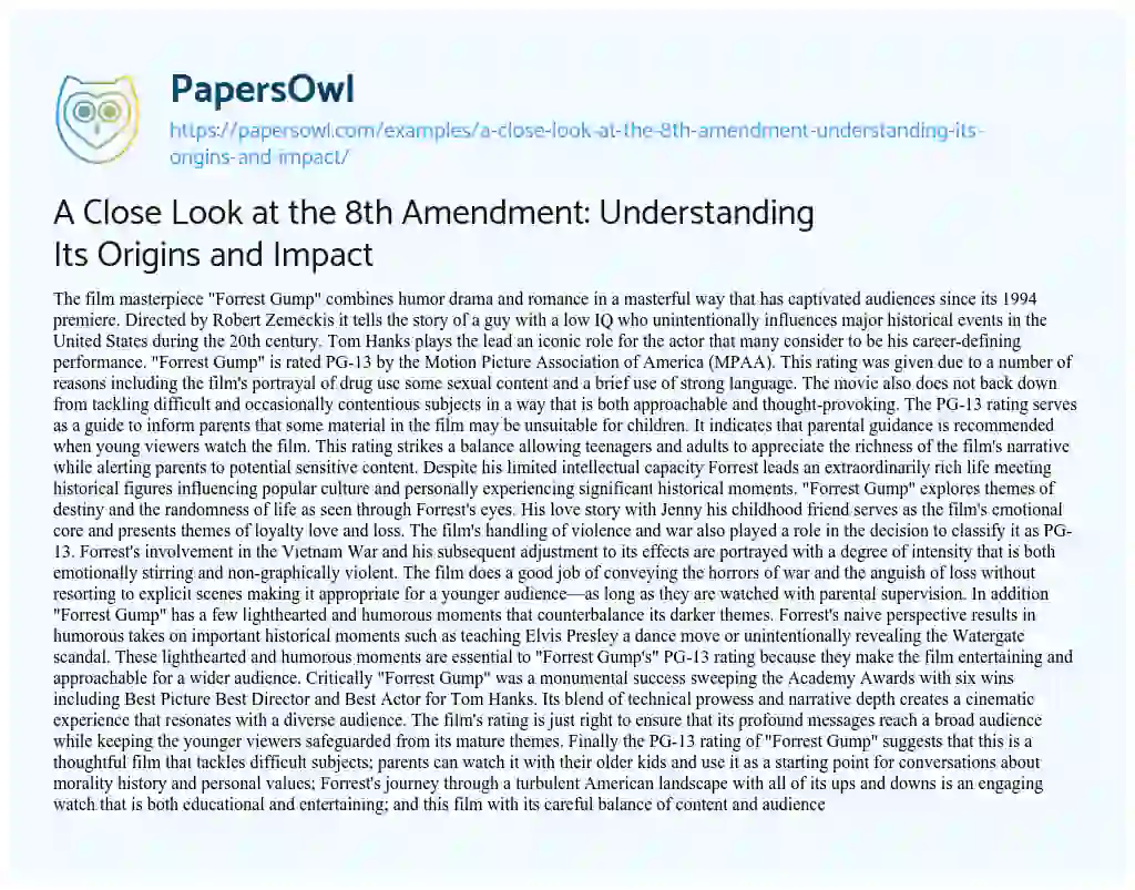 Essay on A Close Look at the 8th Amendment: Understanding Its Origins and Impact