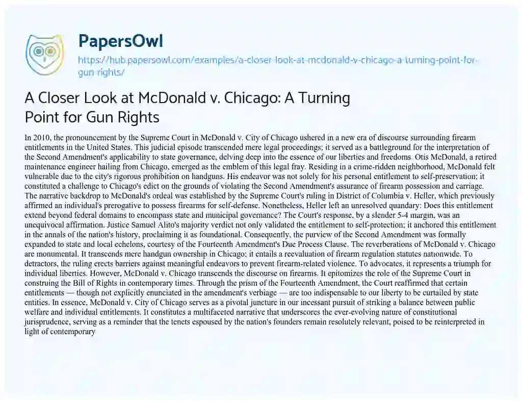Essay on A Closer Look at McDonald v. Chicago: A Turning Point for Gun Rights