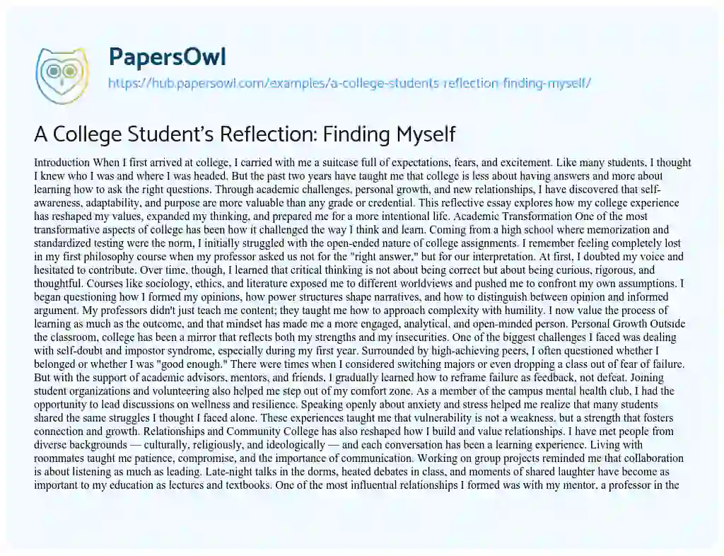 Essay on A College Student’s Reflection: Finding Myself