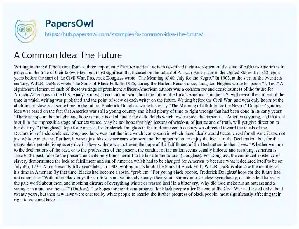 Essay on A Common Idea: The Future