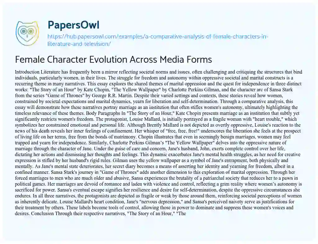 Essay on Female Character Evolution Across Media Forms