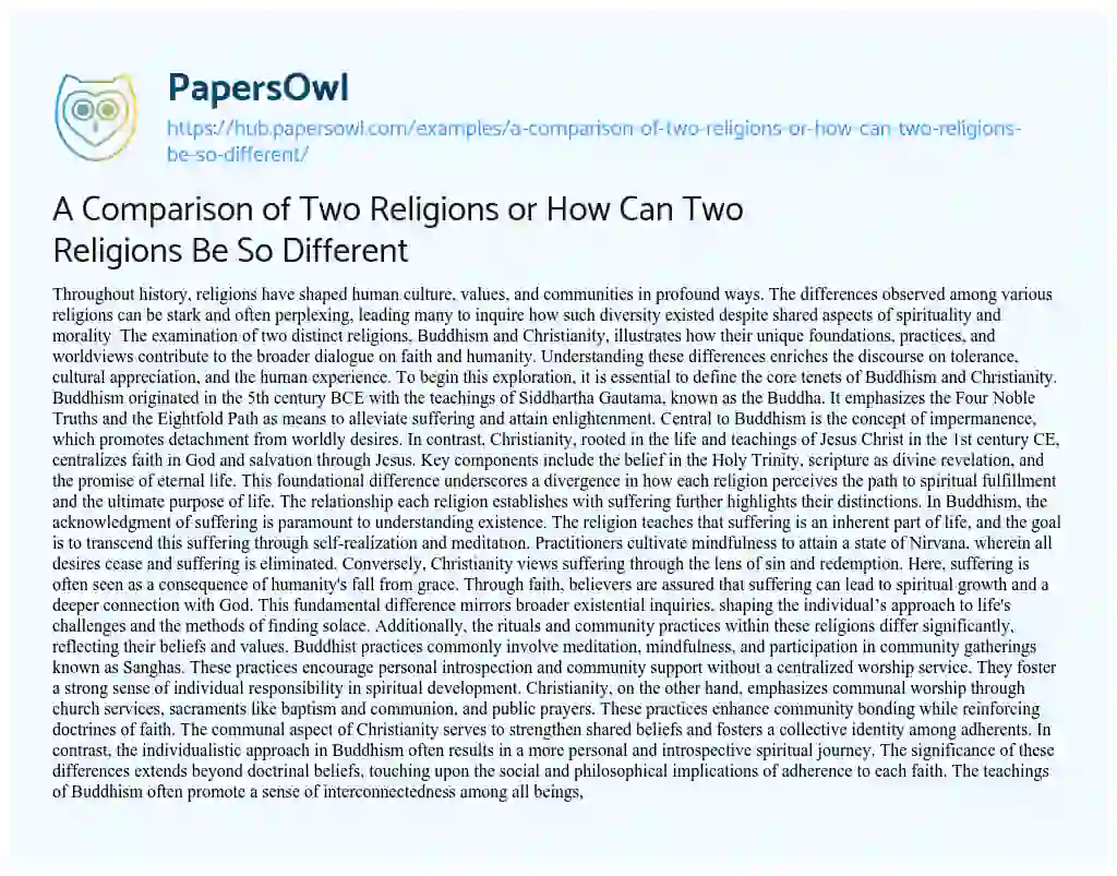 Essay on A Comparison of Two Religions or How Can Two Religions Be So Different