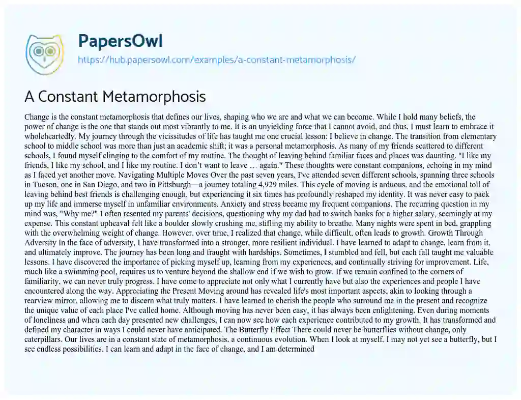 Essay on A Constant Metamorphosis