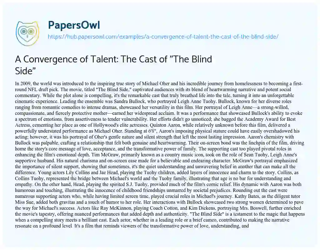 Essay on A Convergence of Talent: The Cast of “The Blind Side”