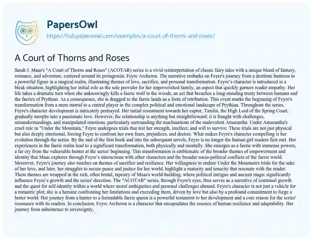 Essay on A Court of Thorns and Roses