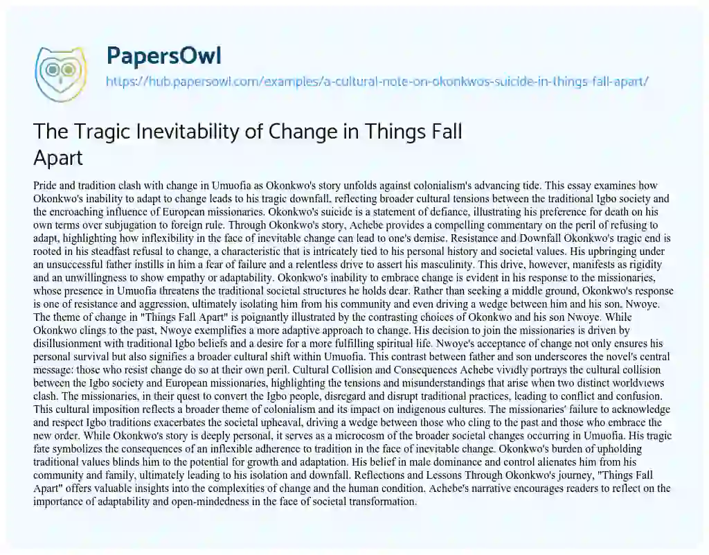Essay on The Tragic Inevitability of Change in Things Fall Apart