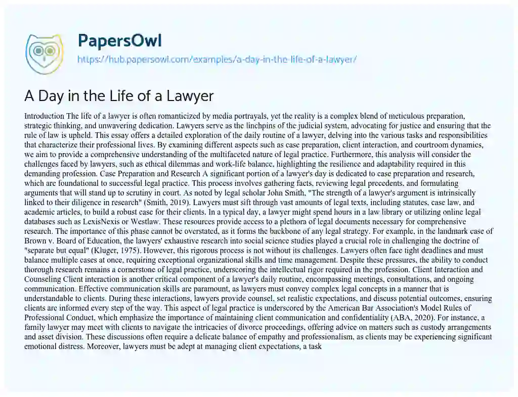 Essay on A Day in the Life of a Lawyer