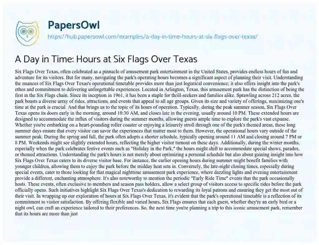 Essay on A Day in Time: Hours at Six Flags Over Texas