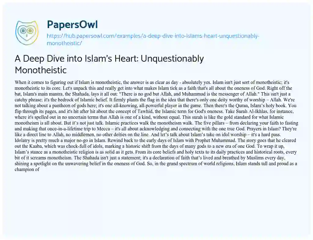 Essay on A Deep Dive into Islam’s Heart: Unquestionably Monotheistic