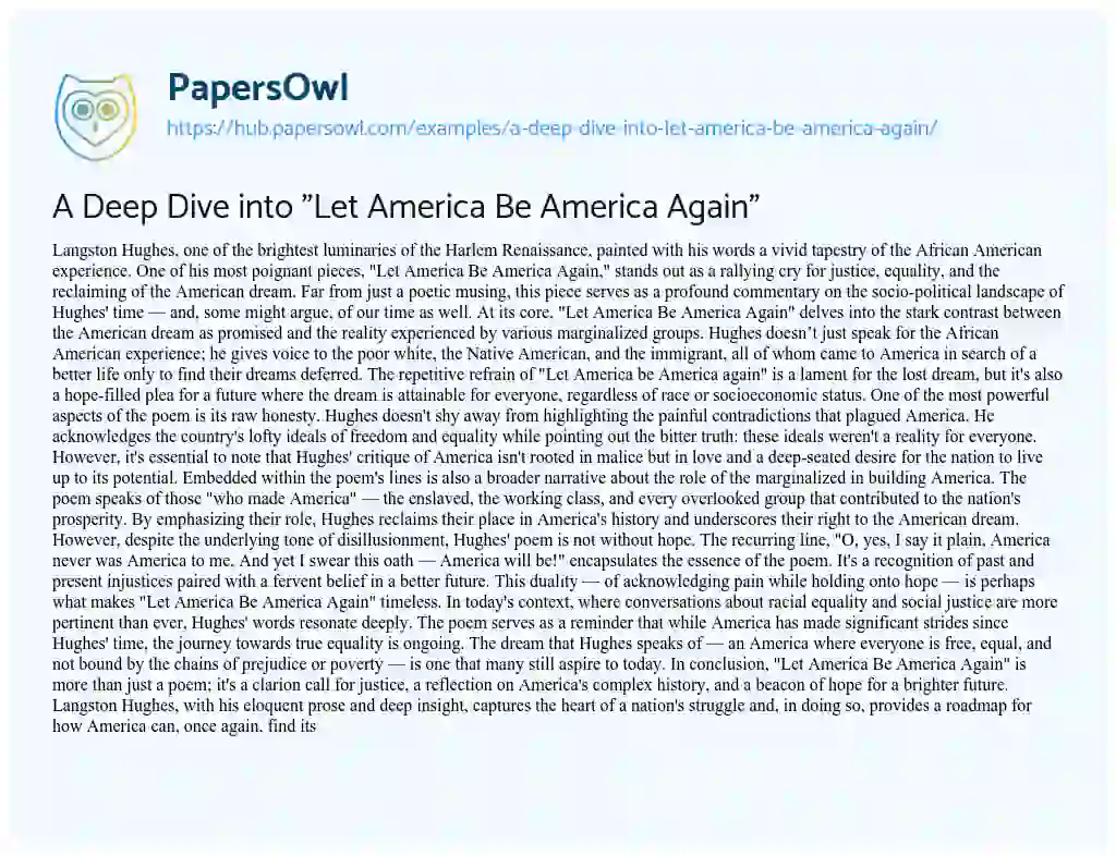 Essay on A Deep Dive into “Let America Be America Again”