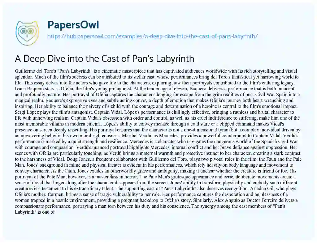 Essay on A Deep Dive into the Cast of Pan’s Labyrinth