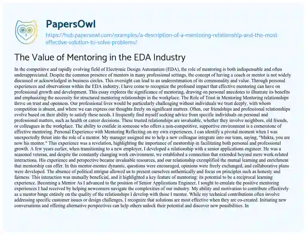 Essay on The Value of Mentoring in the EDA Industry