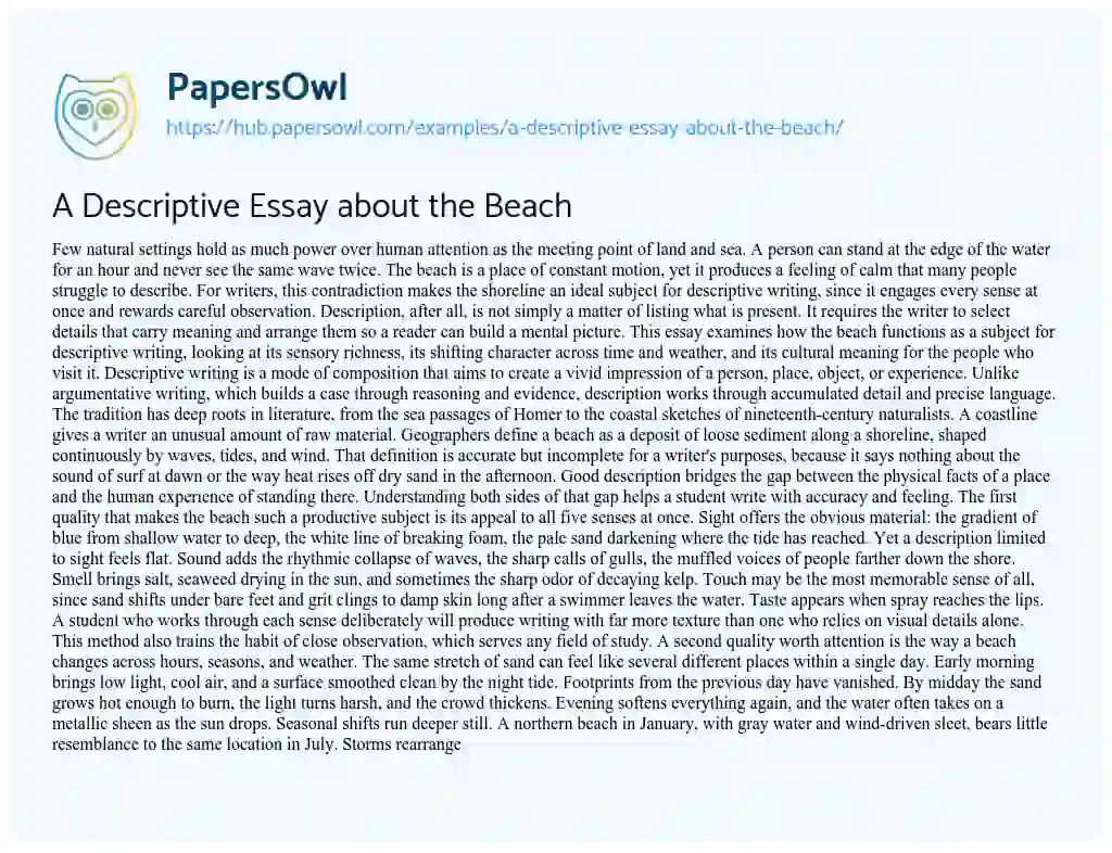 Essay on A Descriptive Essay about the Beach