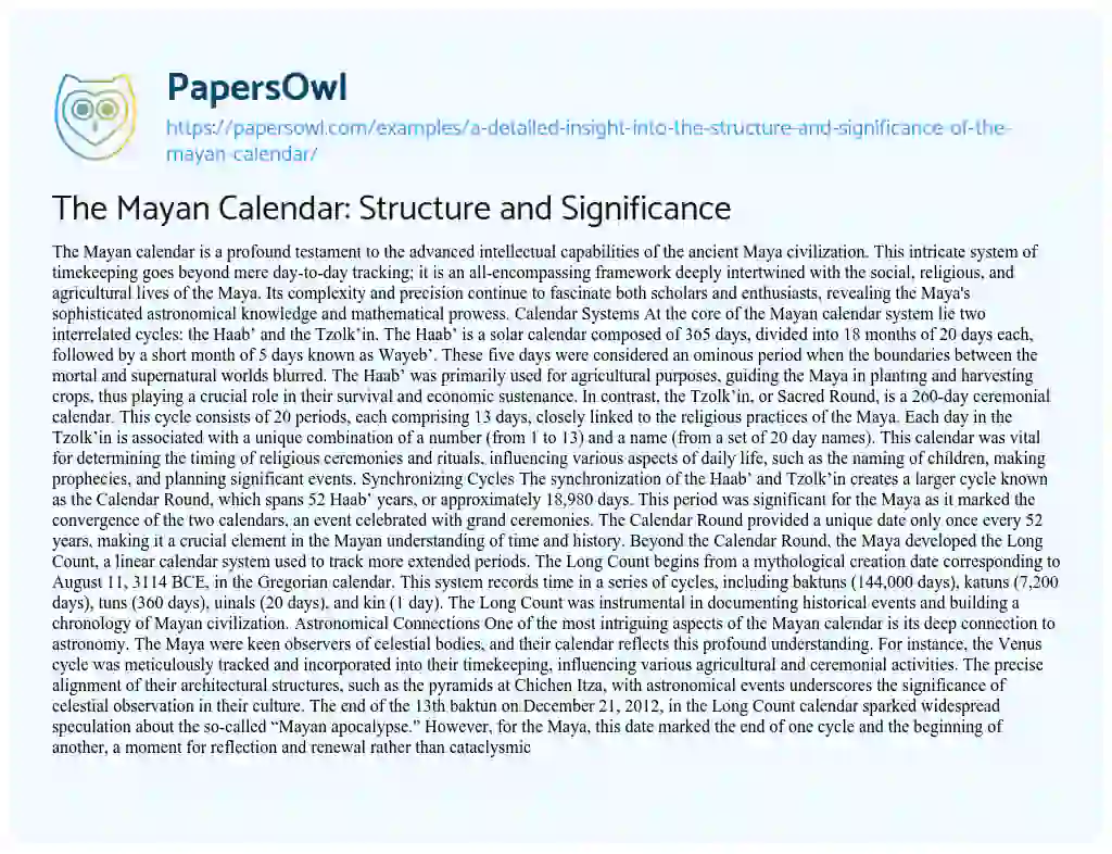 Essay on The Mayan Calendar: Structure and Significance