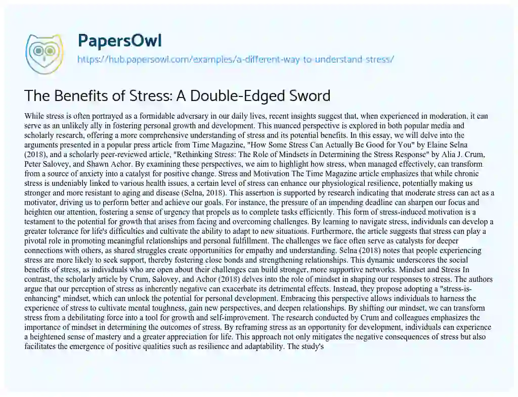 Essay on The Benefits of Stress: A Double-Edged Sword