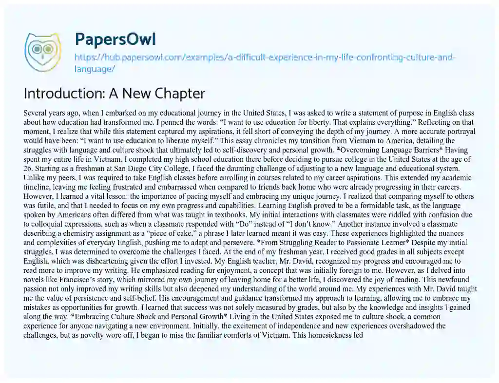 Essay on Introduction: A New Chapter