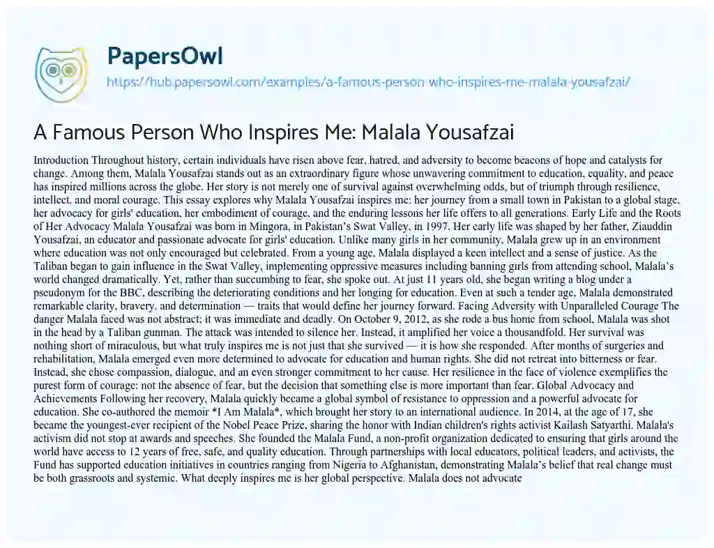 Essay on A Famous Person Who Inspires Me: Malala Yousafzai