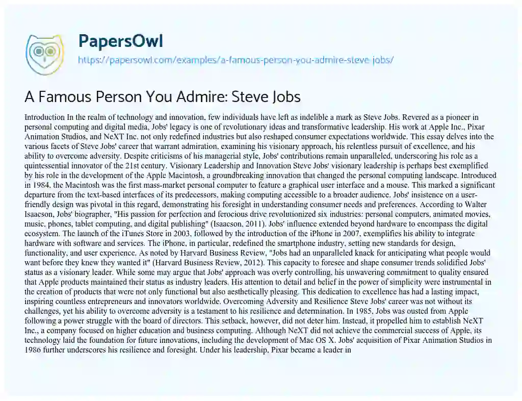 Essay on A Famous Person You Admire: Steve Jobs