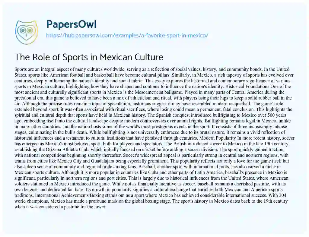 Essay on The Role of Sports in Mexican Culture
