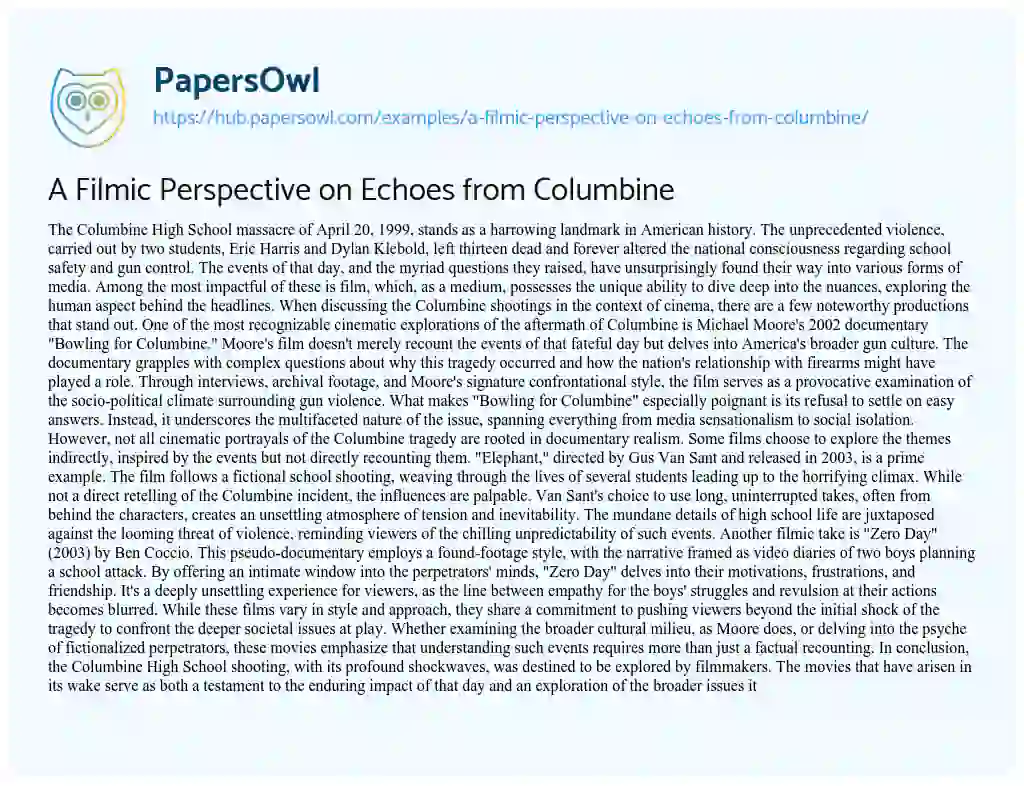 Essay on A Filmic Perspective on Echoes from Columbine