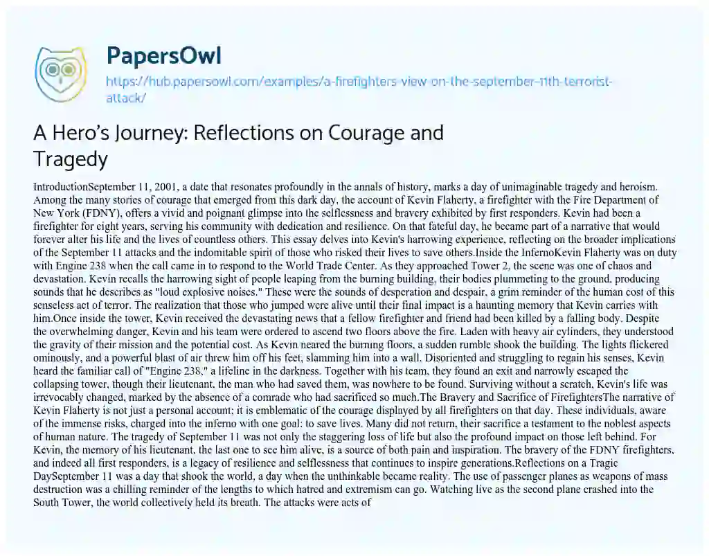 Essay on A Hero’s Journey: Reflections on Courage and Tragedy