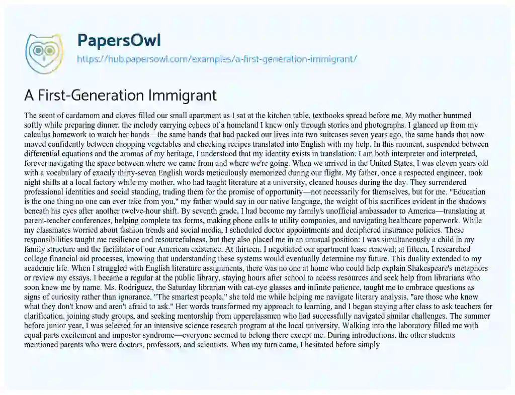 Essay on A First-Generation Immigrant