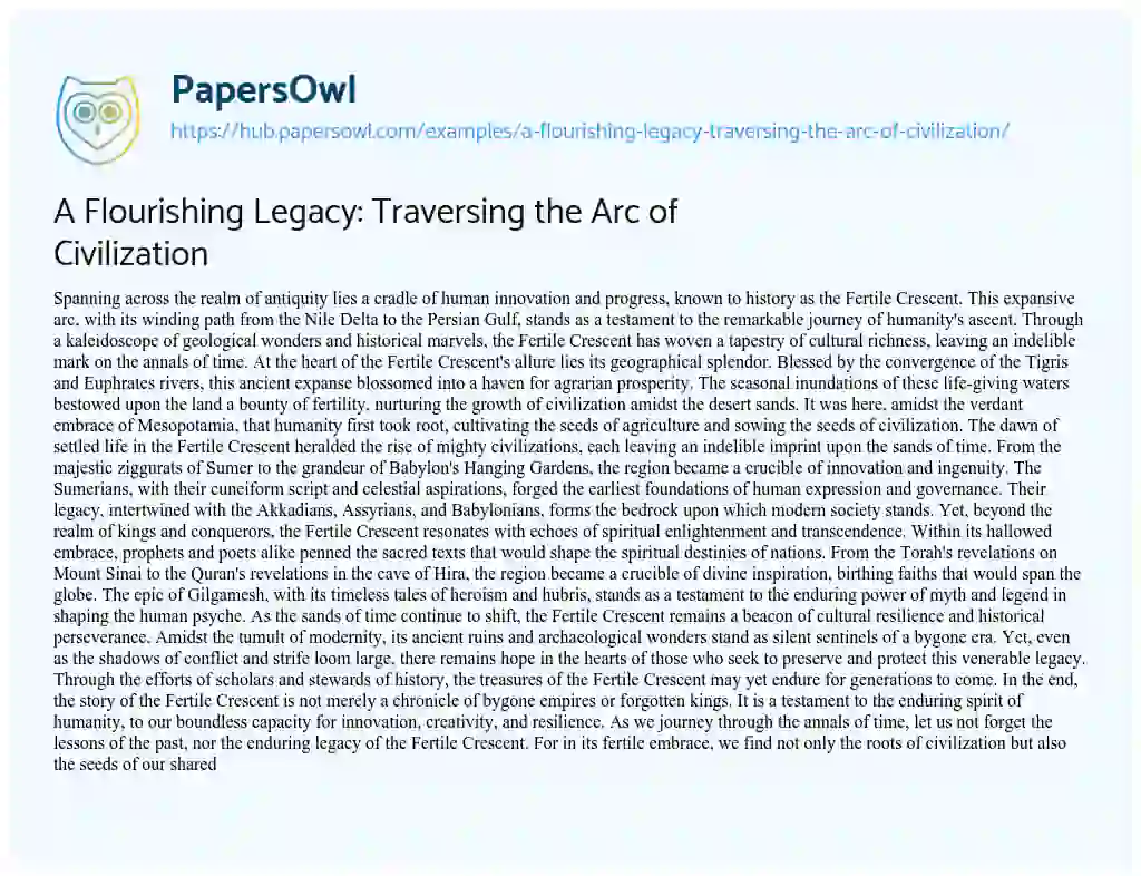 Essay on A Flourishing Legacy: Traversing the Arc of Civilization