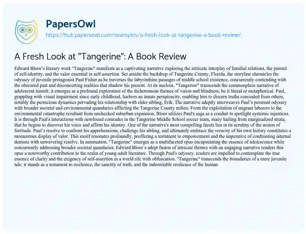 Essay on A Fresh Look at “Tangerine”: A Book Review