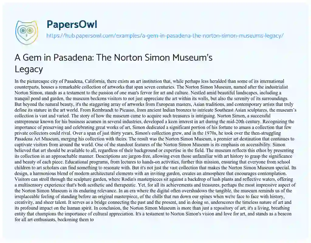 Essay on A Gem in Pasadena: The Norton Simon Museum’s Legacy