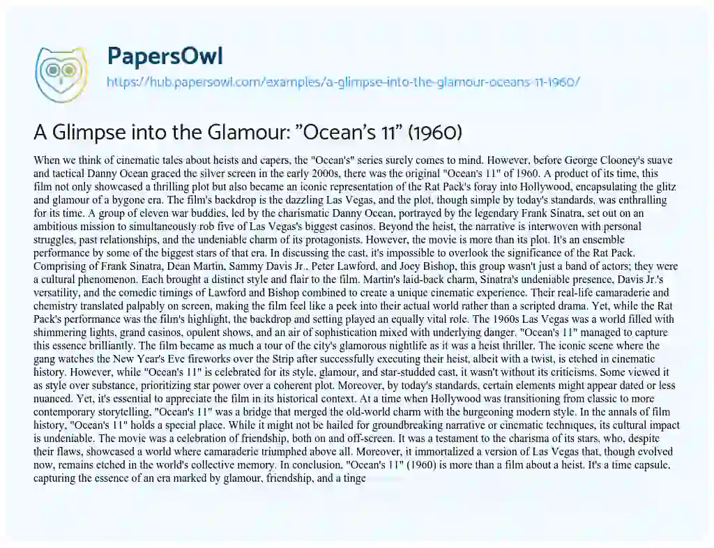 Essay on A Glimpse into the Glamour: “Ocean’s 11” (1960)