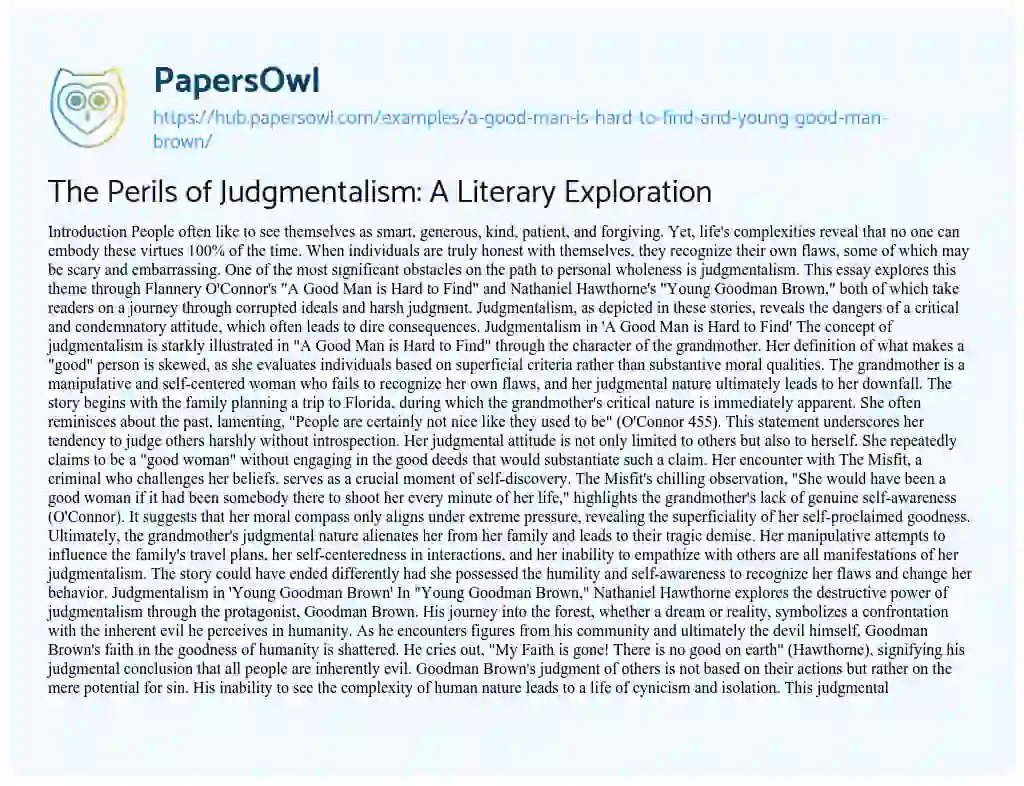 Essay on The Perils of Judgmentalism: A Literary Exploration