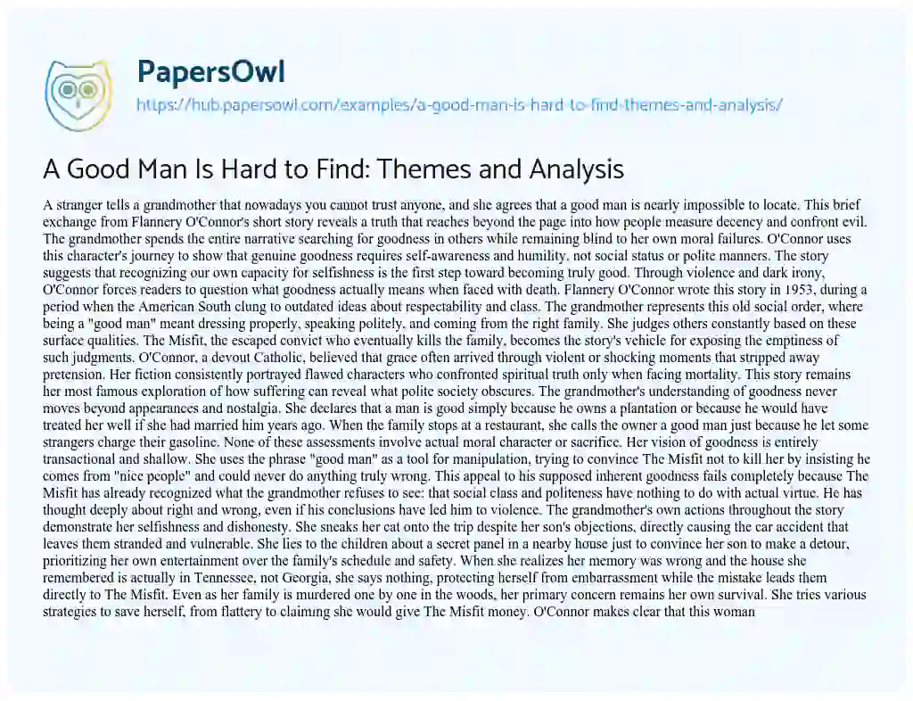 Essay on A Good Man Is Hard to Find: Themes and Analysis