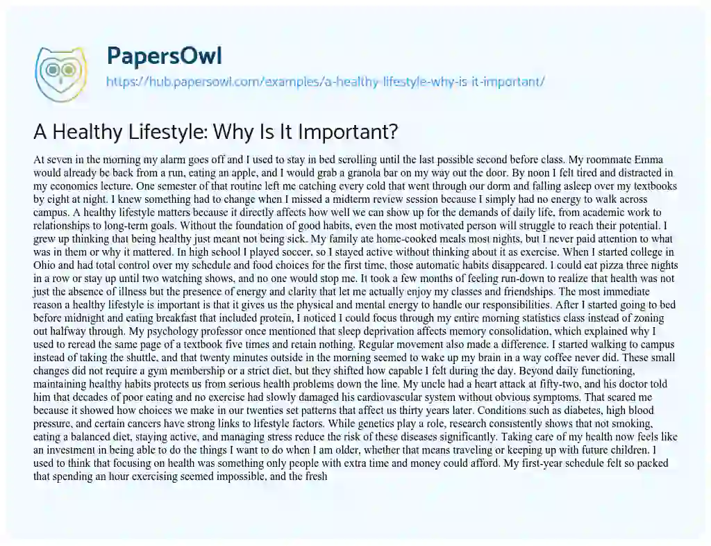 Essay on A Healthy Lifestyle: Why Is It Important?
