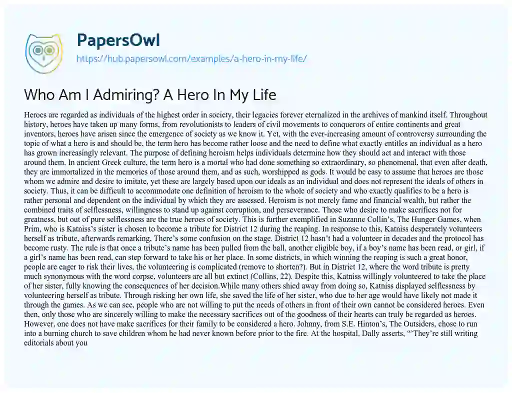 Essay on Who Am I Admiring? A Hero In My Life