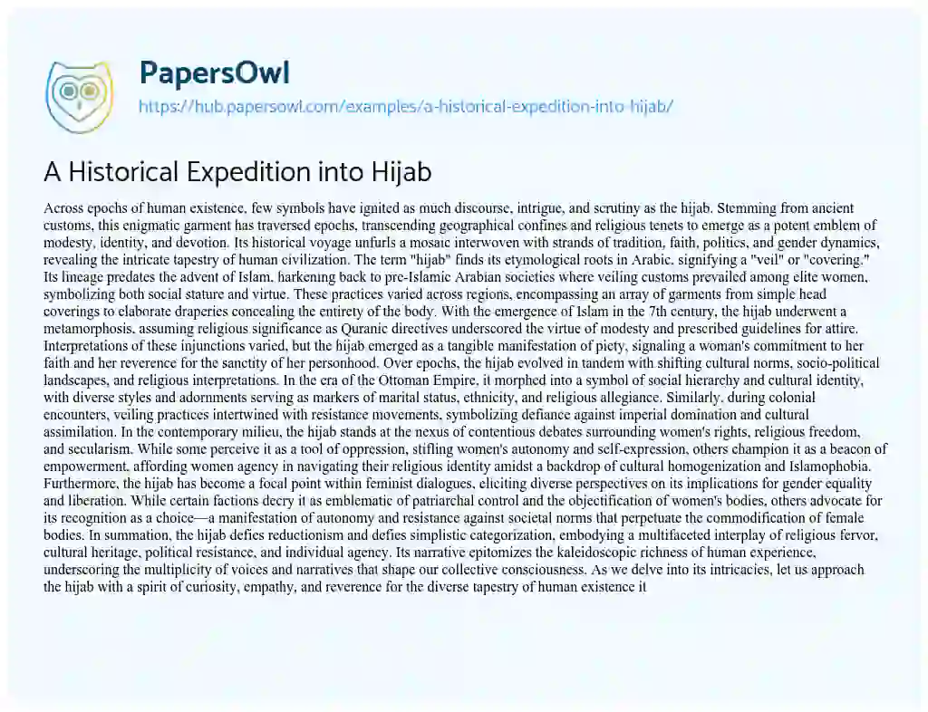 Essay on A Historical Expedition into Hijab