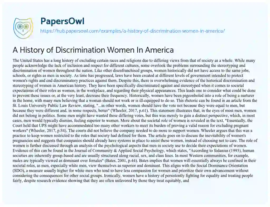 Essay on A History of Discrimination Women In America
