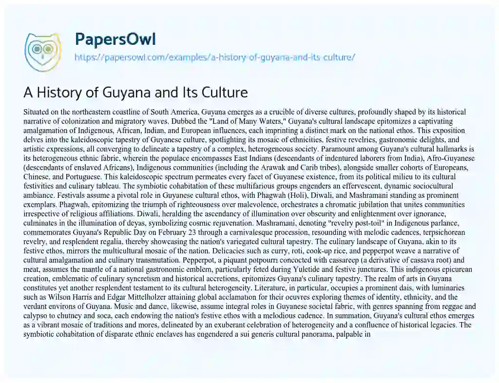 Essay on A History of Guyana and Its Culture