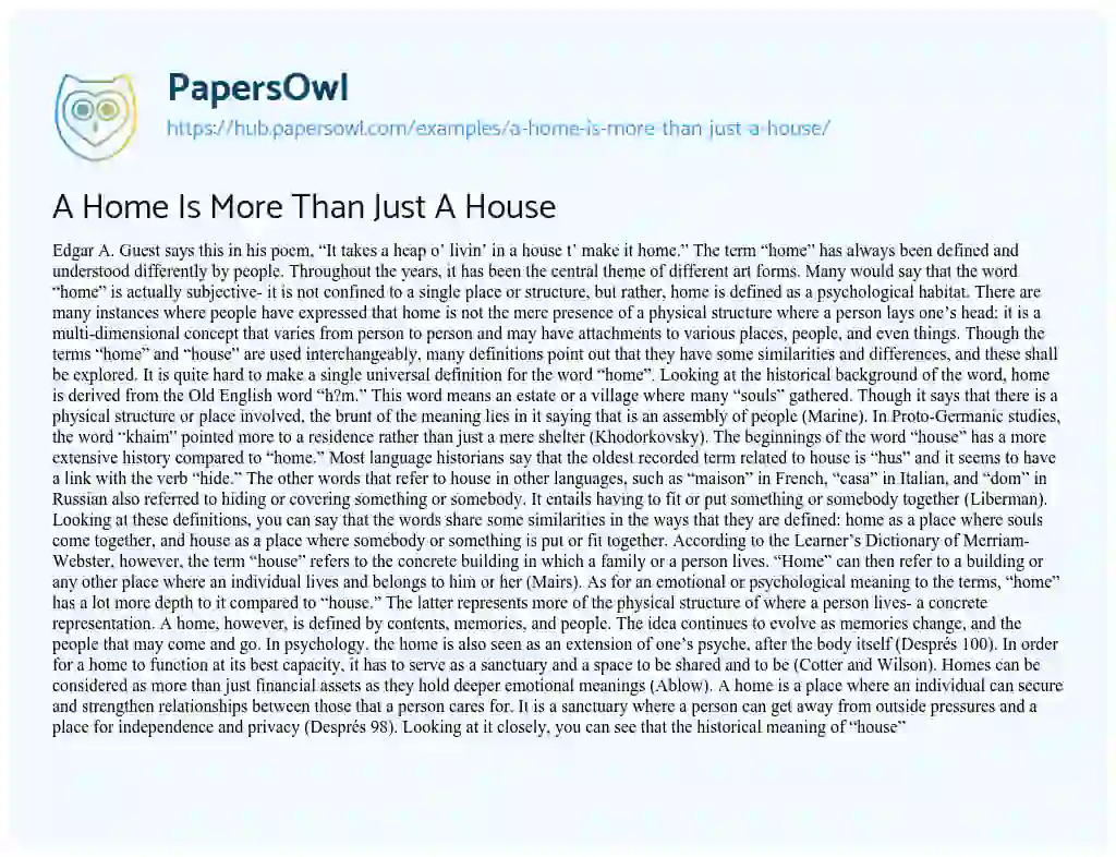 Essay on A Home Is More Than Just A House