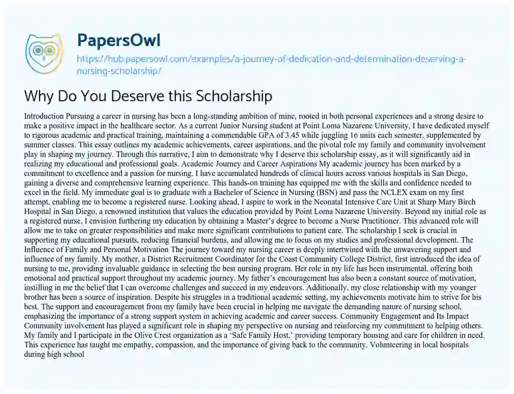 Essay on Why Do You Deserve this Scholarship