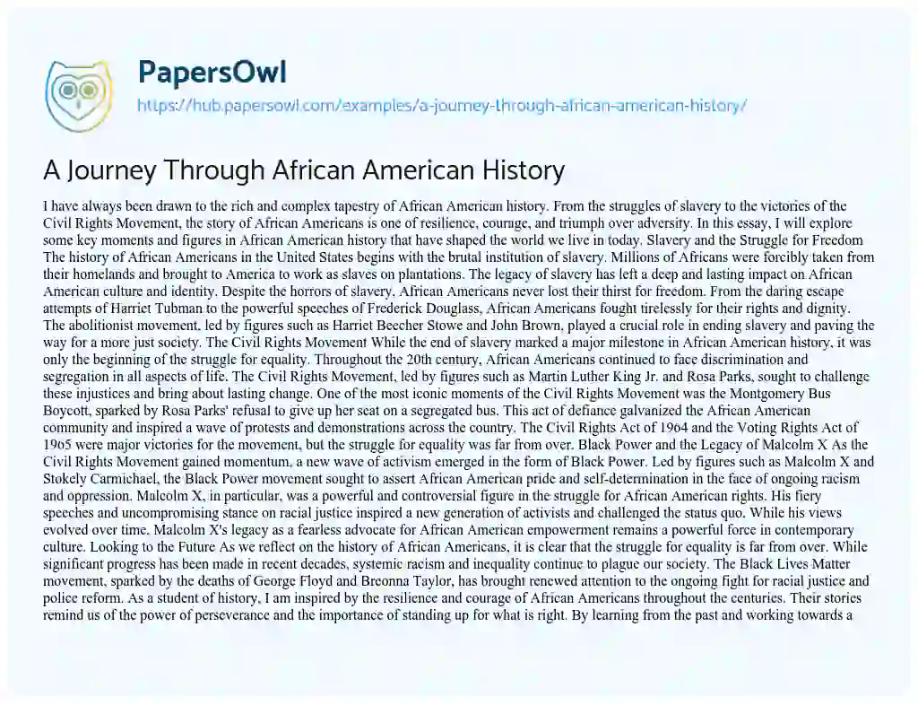 Essay on A Journey Through African American History
