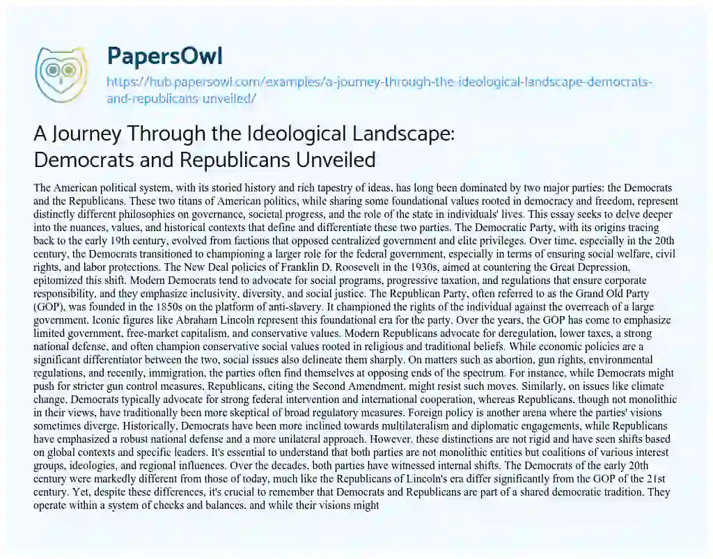 Essay on A Journey Through the Ideological Landscape: Democrats and Republicans Unveiled