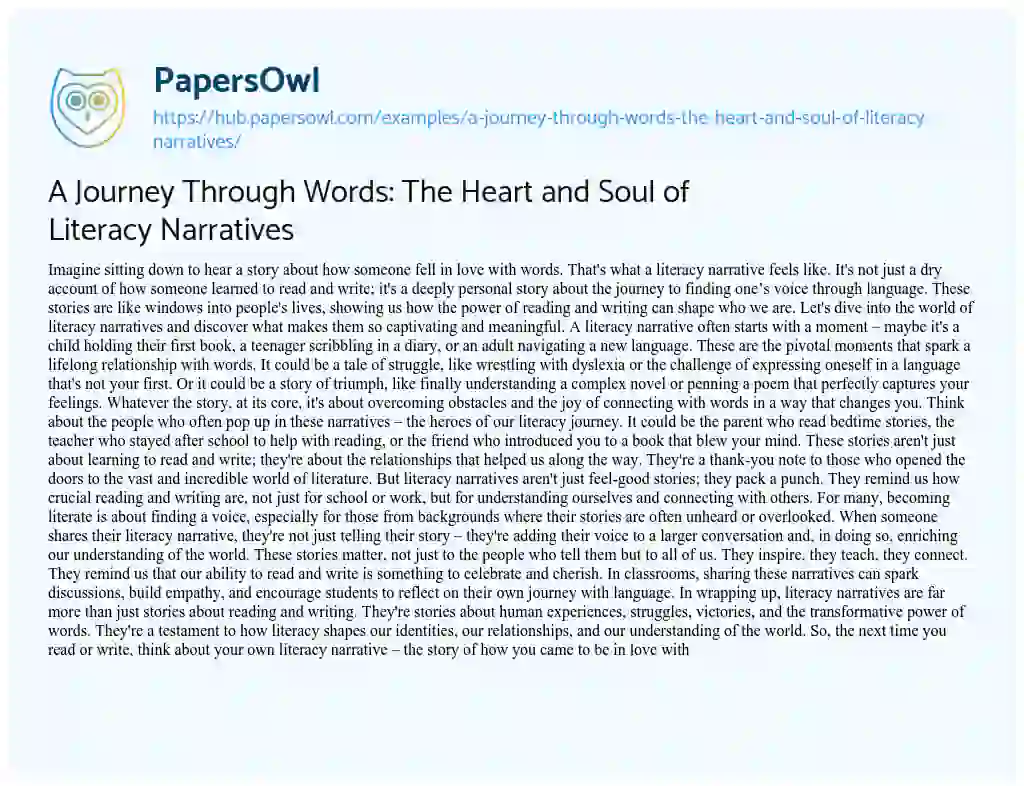 Essay on A Journey Through Words: The Heart and Soul of Literacy Narratives