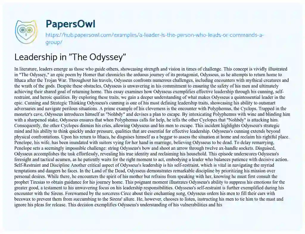Essay on Leadership in “The Odyssey”