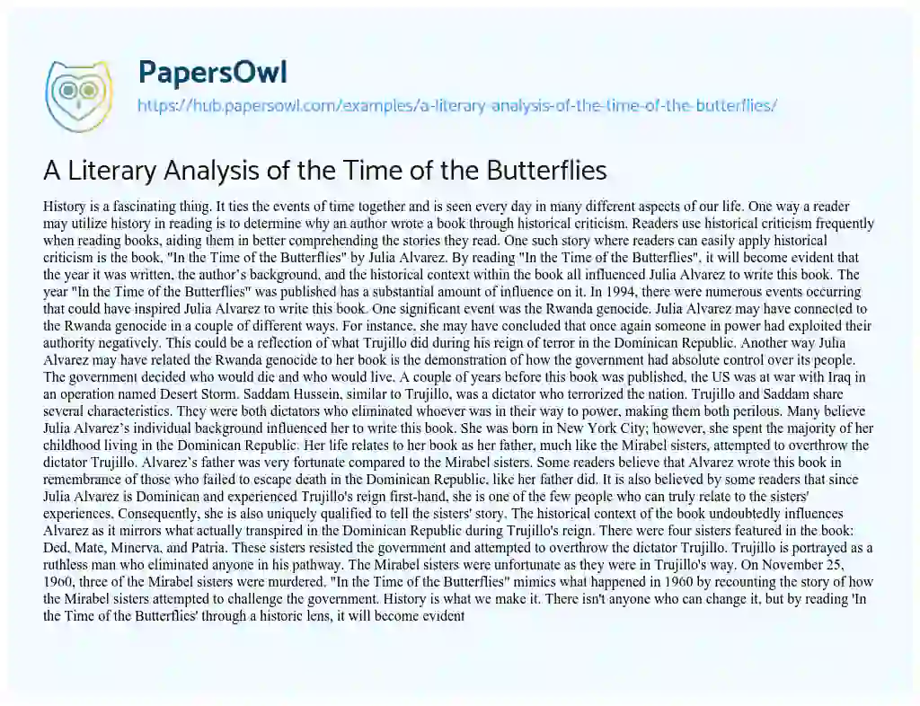Essay on A Literary Analysis of the Time of the Butterflies