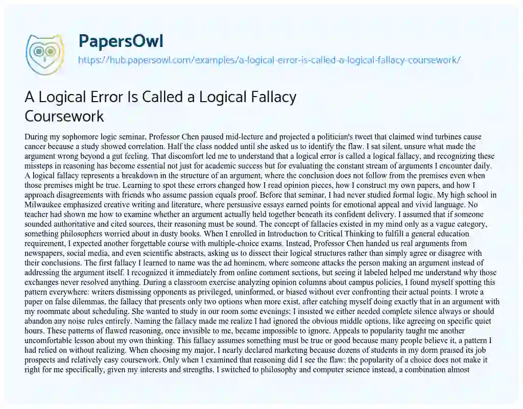 Essay on A Logical Error Is Called a Logical Fallacy Coursework