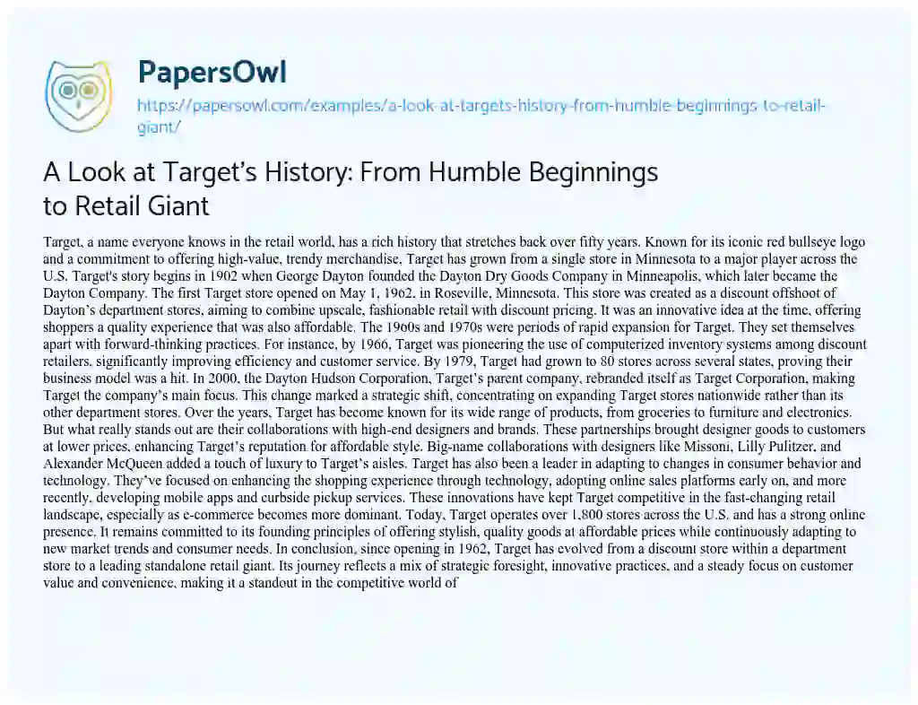Essay on A Look at Target’s History: From Humble Beginnings to Retail Giant