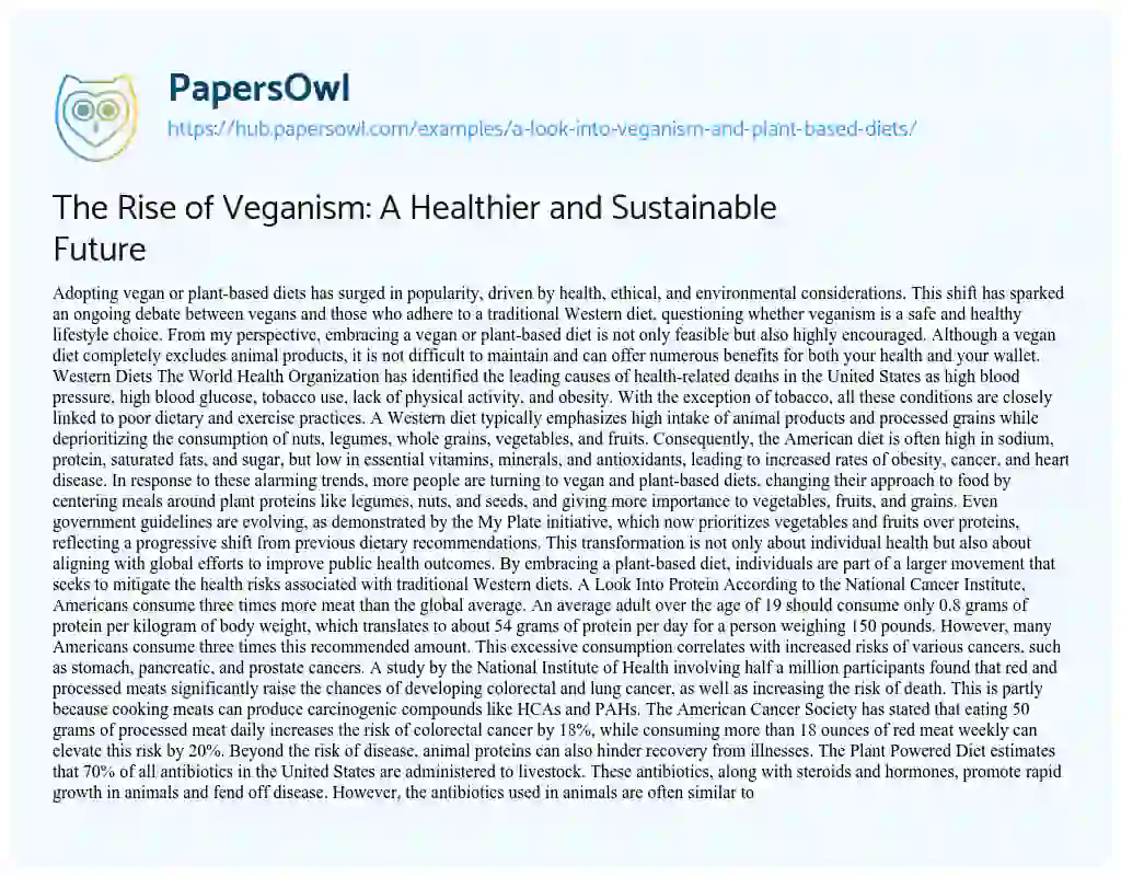 Essay on The Rise of Veganism: A Healthier and Sustainable Future