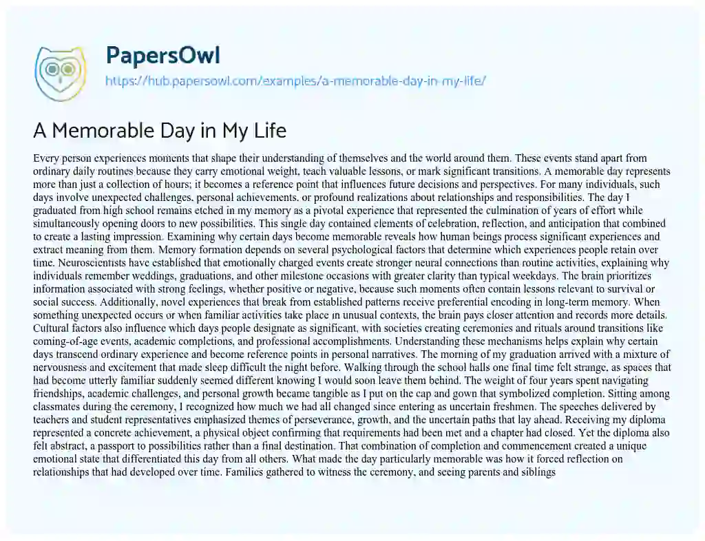 Essay on A Memorable Day in My Life